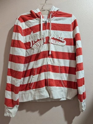 Sudadera con Capucha Aeropostale Rayas Cremallera XL 2000s Rojo Blanco Bordado Logo 1987~A3 Foto 1 de 4