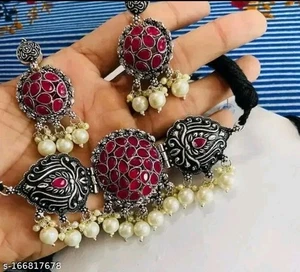 Indian Bollywood Style Silver Plated Kundan Choker Necklace With Earrings - Picture 1 of 18
