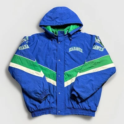 Tamanho XL- Vintage 90’s Starter Seattle Seahawks jaqueta acolchoada com capuz masculina azul NFL - Imagem 1 de 4