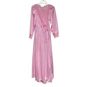 Vintage Shadowline rosa Nylon Spitze langes Nachthemd Morgenmantel Set kleines Peignoir Pyjama - Bild 1 von 12