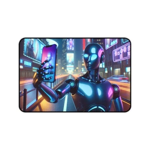 Cyberpunk Schreibtisch Matte Gaming Büro Futuristisch Blau SelfieAndroid Mauspad Tech - Bild 1 von 13