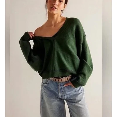 Free People We The Free Afternoon Pullover Knit Sweater Green Sz Small Oversized - Image 1 of 4