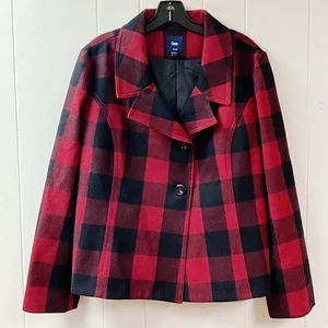 GAP Buffalo Plaid Wool Blend Jacket Coat SZ Large Double Breasted Pockets Lined - Picture 1 of 10
