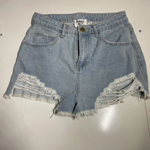 Prinzessin Polly Elise helle Waschung Denim abgenutzt hohe Taille abgeschnittene Shorts Gr. 4 - Bild 1 von 9