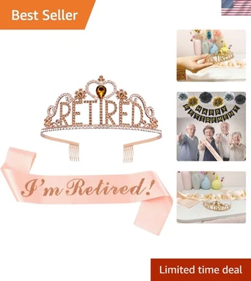 Elegant Rose Gold Retirement Tiara and Sash Set for Celebrating Milestones - Image 1 of 4