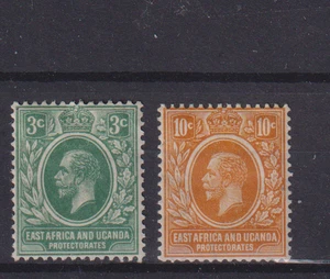EAST AFRICA & UGANDA  , 1921,  SG66 & 68 3c GREEN & 10c ORANGE, MH    CV £16+ - Picture 1 of 1