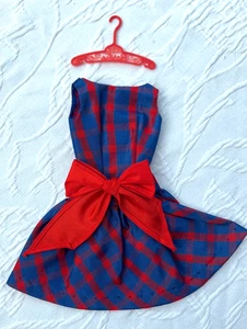 Vintage BARBIE Kleid blau rot kariert mit roter Schleife - Bild 1 von 3