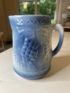 Antica brocca ceramica stella polare smaltata sale 1850-1890 gres uva blu - Foto 1 di 6