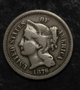 1876 Three Cent Nickel Fine Details Lightly Cleaned Lot 2474 - Picture 1 of 2
