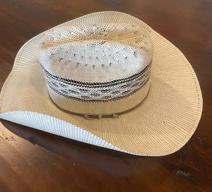 JUSTIN Bent Rail Western HAT WHITE w BLACK STRAW very good COWBOY 7 3/8 - Picture 1 of 11
