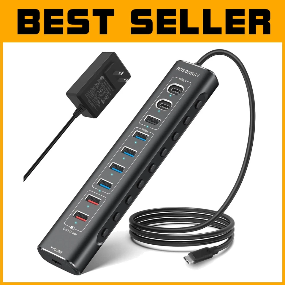 10-Port USB-C Hub with 3.3 ft Cable and Surge Protection - Image 1 of 4