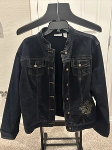 Chicos Platinum Jeansjacke Gr. 1 (Medium) Dark Wash Blue Jean Embellished - Bild 1 von 6