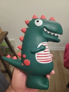 Dinosaur Piggy Bank 8" Tall Green and Orange - Picture 1 of 3