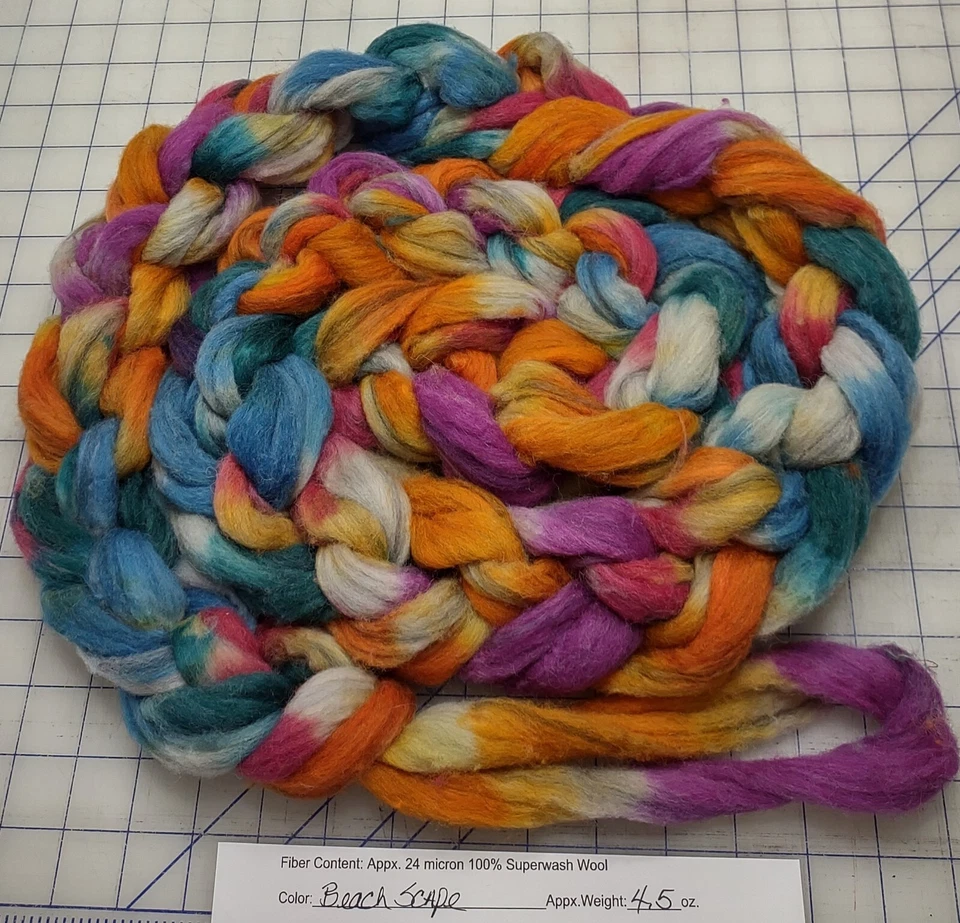 Superwash Wool Sliver Roving Spinning Handpainted USA NWT Beach Scape - Image 1 of 1