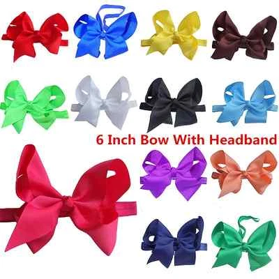 Newborn Baby Infant Toddler Girls Big Bow Headband Large Bow 6 Inch Bow Headband - Image 1 of 2