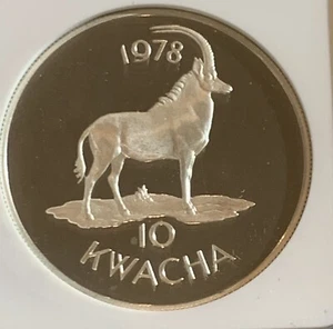 1978 MALAWI WILDLIFE 10 Kwacha SABLE ANTELOPT SILVER Proof - NGC PF 68 UC - Picture 1 of 3