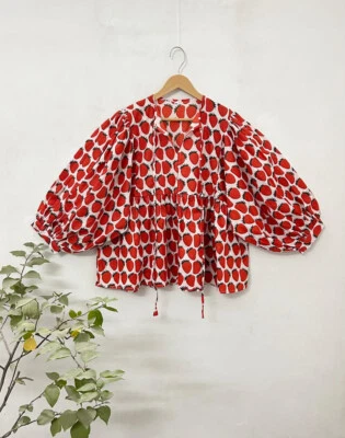 Top de verano túnica india caftán corto de algodón suave estampado de bloques a mano para mujer Foto 1 de 4