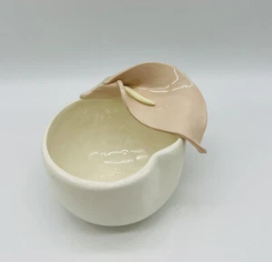Calla Lily Art Pottery Bowl Studio Art Handmade Signed Pink Flower Dish - Picture 1 of 12