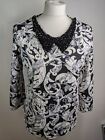 Gerard damask top with beaded collar Size 12 black white & silver 3/4 sleeves