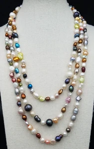 Vintage Natural Multicolor Baroque Pearl Endless Opera Necklace 62 in - Picture 1 of 12