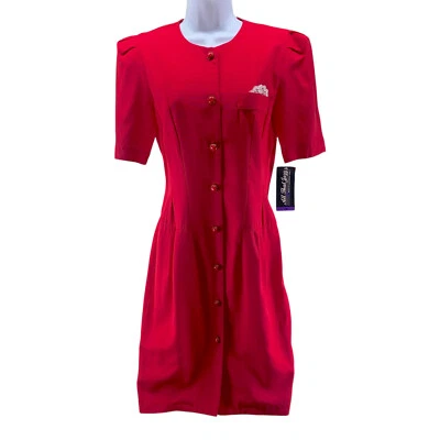 Vestido All That Jazz Vintage Tamanho 7/8 Batom Vermelho Botão Bainha Frontal Novas Etiquetas - Imagem 1 de 4