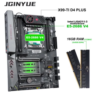 New X99 Motherboard TI ATX + 2x E5-2673 V3 E5-2696 V3 E5-2680 V4 CPU,64GB RAM - Image 1 of 4
