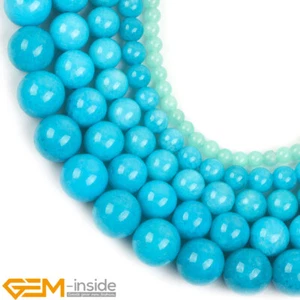 Round Blue Amazonite Color Jade Loose Beads For Jewellery Making Strand 15'' AU - Bild 1 von 39