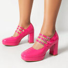 Womens Multi Ankle Strap Square Toe High Block Heel Platform Pump Shoes US 4-11