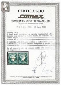 1856 EDIFIL 45 EN PAREJA CERTIFICADO COMEX CATALOGO 600 EUROS - Imagen 1 de 2