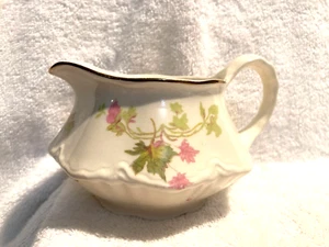 Homer Laughlin China Creamer Maple Leaf Pink/Green 3" T x 4 1/4" W Gold Trim - Picture 1 of 6