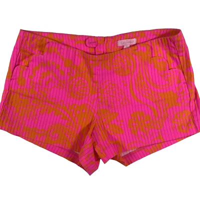 Lilly Pulitzer Liza Shorts Women's 4 Pop Pink Seaesta Ribbed Orange Floral Beach - Image 1 of 4
