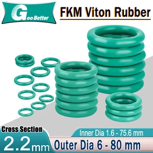 2.2mm Cross Section O Rings FKM Rubber 6mm-80mm OD Oil Resistant Seals (Green) - Picture 1 of 55