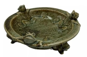 Majolika Glasur Keramik Schüssel 6 freche realistische 3D Frösche um Rand und Füße - Bild 1 von 23