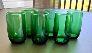 Anchor Hocking Roly Poly Forest Green 8 oz Tumbler Glasses 4.5" Tall Set of 6 - Picture 1 of 14