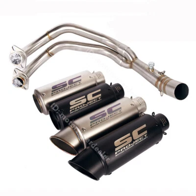 Puntas de escape negras silenciador tubo delantero sistema completo para Yamaha YZF R7 MT-07 FZ07 Foto 1 de 4