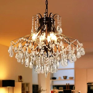 Modern Black Crystal Chandelier, Vintage Round Tree Branch Raindrop Chandelier - Picture 1 of 19