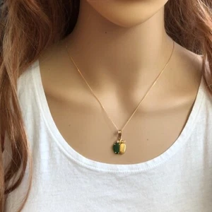 14K Solid Yellow Gold Small Jade Apple Pendant Dainty Necklace - Minimalist 261 - Picture 1 of 7