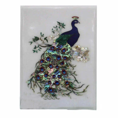 18"x15"  white center peacock marble table top inlay malachite decor wall panel - Image 1 of 3