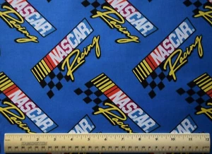 Camelot Fabrics Nascar Racing on Blue sport race cars track 1/4 yd 100% cotton - Picture 1 of 2