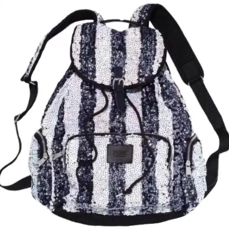 Victoria’s Secret PINK Bling Sequin Canvas Backpack School Travel Bag Tote RARE! - Image 1 of 1
