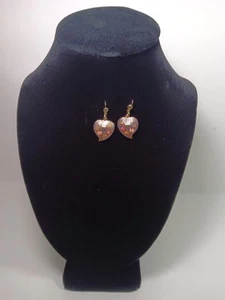 Vintage Cloisonné Earrings Butterfly Floral Heart Shaped Enamel Metal Purple - Picture 1 of 6
