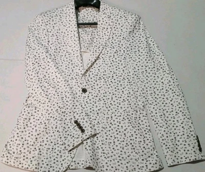 Murano Medium Mens Suit Blazer Jacket White Black Floral Paisley - Image 1 of 4