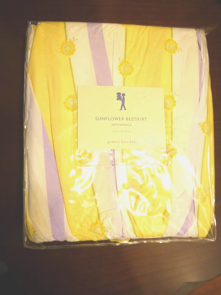 NUEVA Falda Cama Doble Pottery Barn Niños, Girasol, Rayas Amarillas y Lavanda Foto 1 de 2