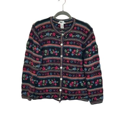 Suéter cardigã vintage Jillian Jones malha de mão mistura de mohair tamanho G multicolorido - Imagem 1 de 4