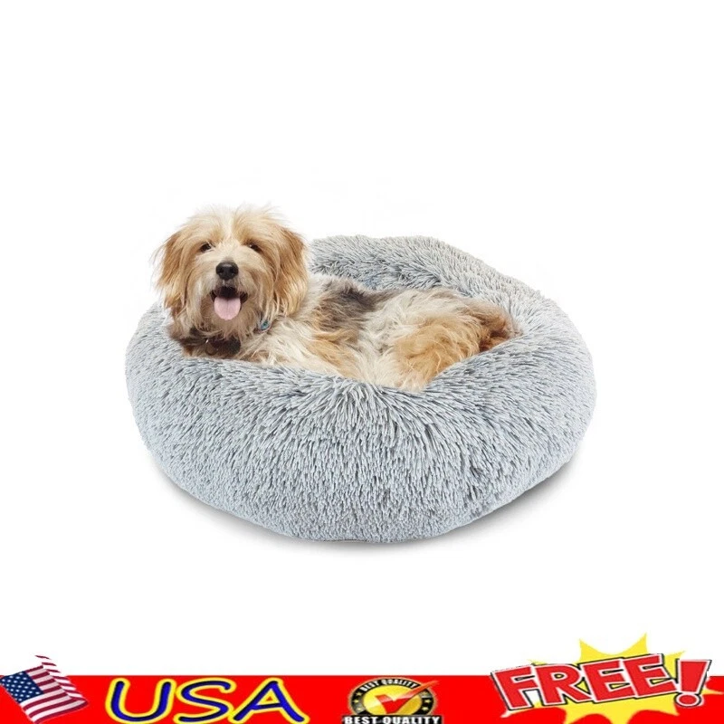 Super Luxe Shaggy Faux Fur Dog Cat Donut Bed Small Bolster Round Pet Pillow New - Image 1 of 4