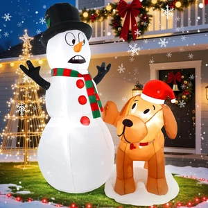 Muñeco de nieve inflable de Navidad para decoración al aire libre con perro 5 pies patio gigante inflable  - Imagen 1 de 7