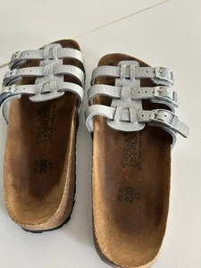 Birkenstock Xenia Metallic Grey Silver Three Strap Slide Sandals Womens Size 36 - Picture 1 of 8