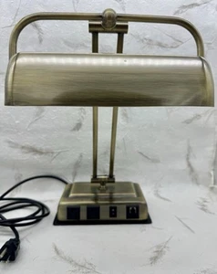 VTG Brass Classic Hotel Table Desk Lamp With Outlets Working Adjustable Rare - Picture 1 of 21