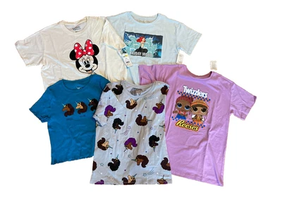 NEW girl  14-16 LOT of 5 t-shirt Summer tops Afro Unicorn Disney LOL Surprise - Image 1 of 4