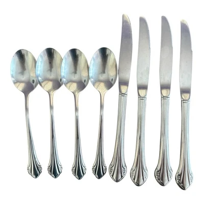 8 Pc Rogers Oneida Repose Bittersweet Stainless Flatware 4 Knives 4 Soup Spoons - Image 1 of 4